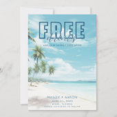 Grappige strandtrouwfoto save the date (Voorkant)