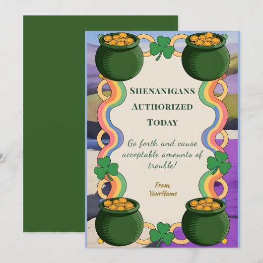 Grappige Streken Pot Met Goud St. Patrick Kaart (Voorkant / Achterkant)