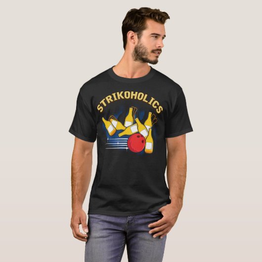 Grappige Strike Expert Bowling Strikoholics Bowler T-shirt (Voorkant volledig)