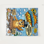 Grappige strip Groundhog Day achtergrond Wandkleed (Voorkant (horizontaal))
