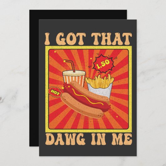 Grappige strip Hot Dogs Combo Ik heb die dag in mi Kaart (Voorkant / Achterkant)