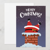 Grappige strip Santa Claus vast in schoorsteen Feestdagenkaart (Voorkant / Achterkant)