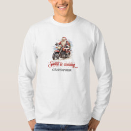 Grappige stripfiguur Sinterklaas op een motor T-shirt