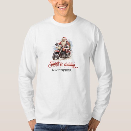 Grappige stripfiguur Sinterklaas op een motor T-shirt (Voorkant)