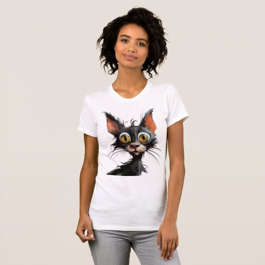 Grappige stripkarikatuur kat t-shirt (Voorkant volledig)