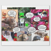 GRAPPIGE STRIPS VAN VREEMDE PRATENDE KATTEN CADEAUPAPIER (Vlak)