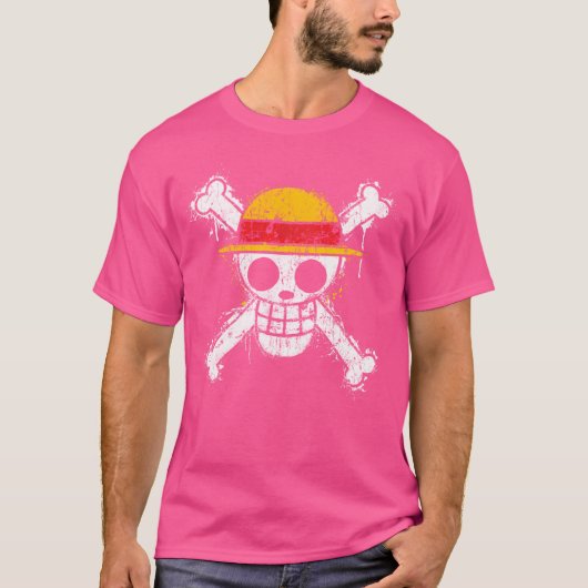 Grappige stro Petten piraten schedel en gekruiste  T-shirt (Voorkant)