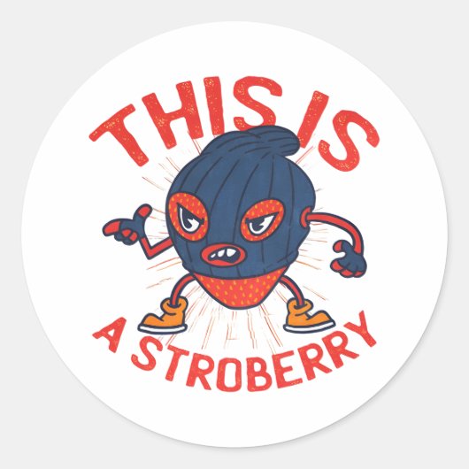 Grappige Stroberry Gemaskerde Fruit Kunst Ronde Sticker (Voorkant)