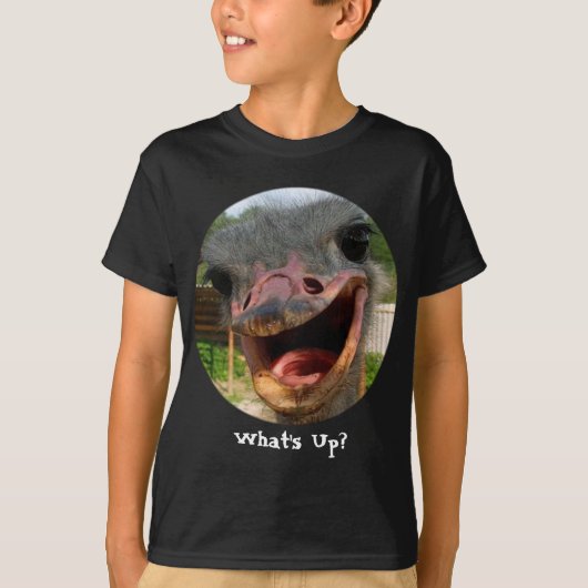 Grappige struisvogel foto Wat is er op Kind T-shirt (Voorkant)