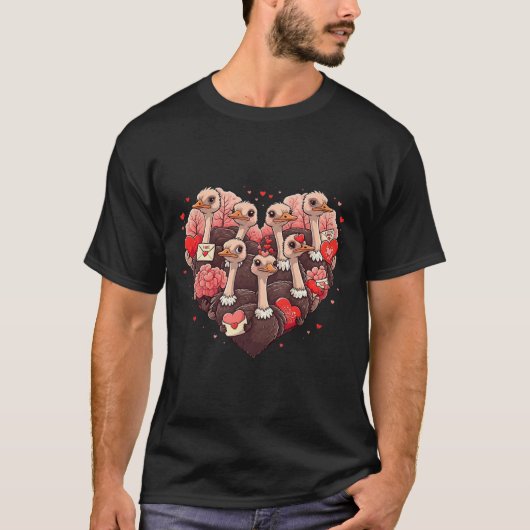 Grappige Struisvogel Hart Valentijn Struisvogel Vr T-shirt (Voorkant)