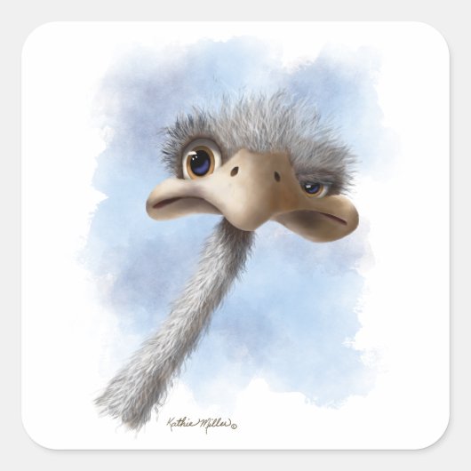 Grappige struisvogel karikatuur vierkante sticker (Voorkant)