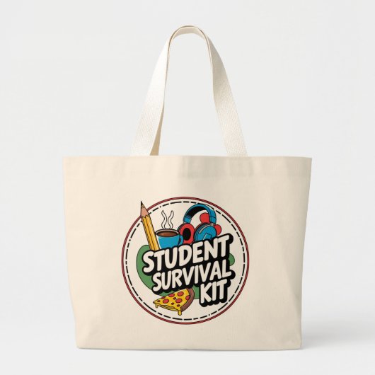 Grappige Student Survival Kit Terug naar School Sh Grote Tote Bag (Voorkant)