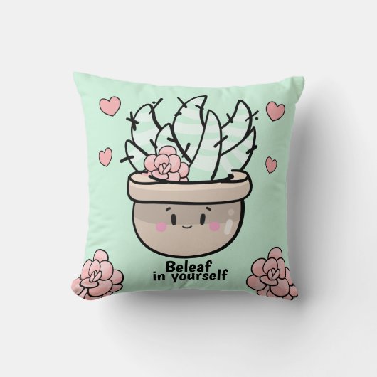 Grappige Succulent Geloof in Jezelf Aanmoediging Kussen (Voorkant)