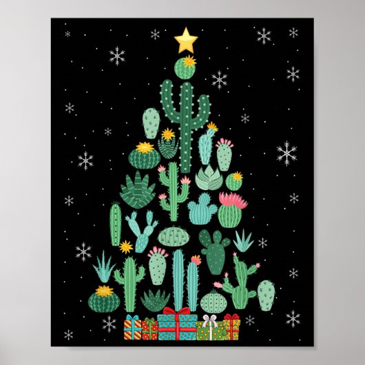 Grappige Succulent Kerstboom Cactus Tuinier  Poster (Voorkant)