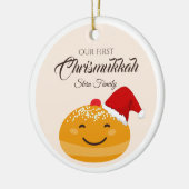 Grappige Sufganiyah onze eerste Christusmukkah, Ch Keramisch Ornament (Links)
