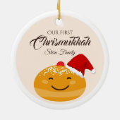 Grappige Sufganiyah onze eerste Christusmukkah, Ch Keramisch Ornament (Achterkant)