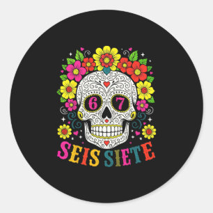 Grappige Suiker Schedel Seis Siete 67 Meme Dag Van Ronde Sticker