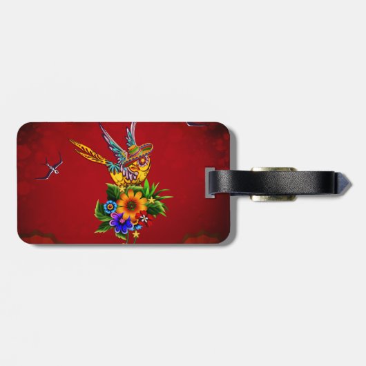 Grappige suiker schedel vogel bagagelabel (Achterkant horizontaal)