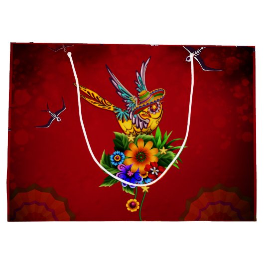 Grappige suiker schedel vogel groot cadeauzakje (Achterkant)