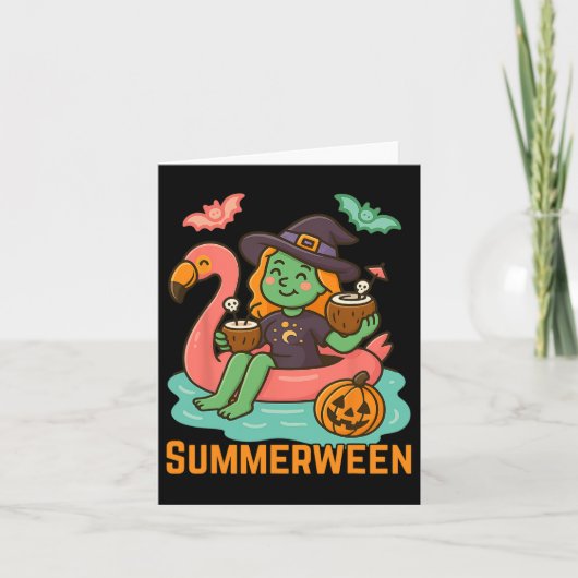 Grappige Summerween Lieve Heks Drijvend In Flaming Kaart (Voorkant)
