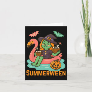 Grappige Summerween Lieve Heks Drijvend In Flaming Kaart