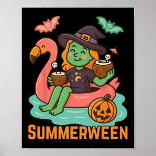Grappige Summerween Schattigee heks drijvend in Fl Poster