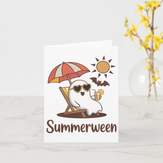 Grappige Summerween Schattigee Spooky Summer Ghost Kaart (Gele Bloem)