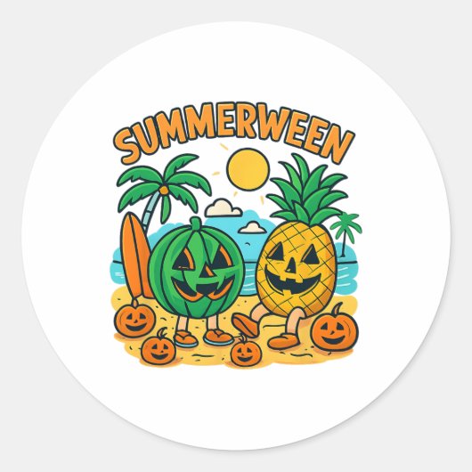 Grappige Summerween Schattigee watermeloen en anan Ronde Sticker (Voorkant)