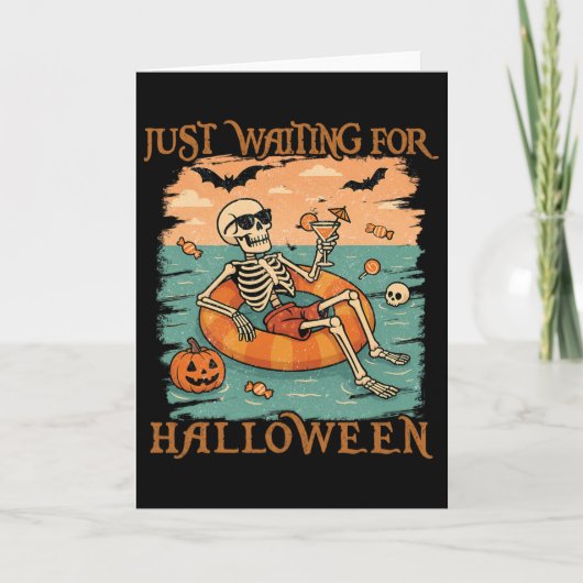 Grappige Summerween-skelet zwevend in flamingo-uit Kaart (Voorkant)