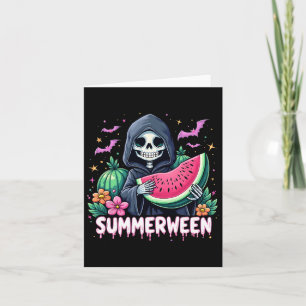 Grappige Summerween Skeleton Watermelon Halloween  Kaart