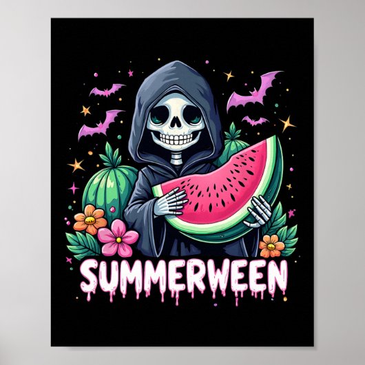 Grappige Summerween Skeleton Watermelon Halloween Poster (Voorkant)