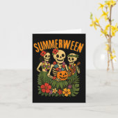Grappige Summerween Skeletons Luau Party Halloween Kaart (Gele Bloem)