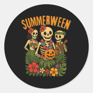 Grappige Summerween Skeletons Luau Party Halloween Ronde Sticker