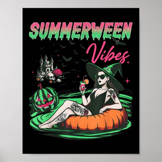Grappige Summerween Vibes Pumpkin Spooky Vacation Poster (Voorkant)