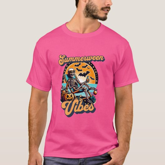 Grappige Summerween Vibes Summer Skeleton Beach Ch T-shirt (Voorkant)