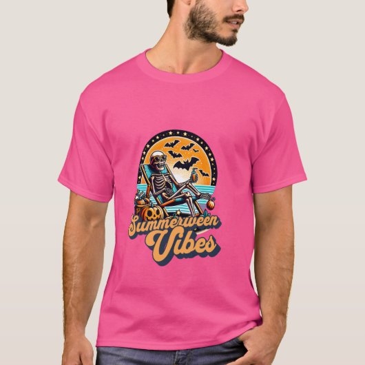Grappige Summerween Vibes Summer Skeleton Beach Ch T-shirt (Voorkant)