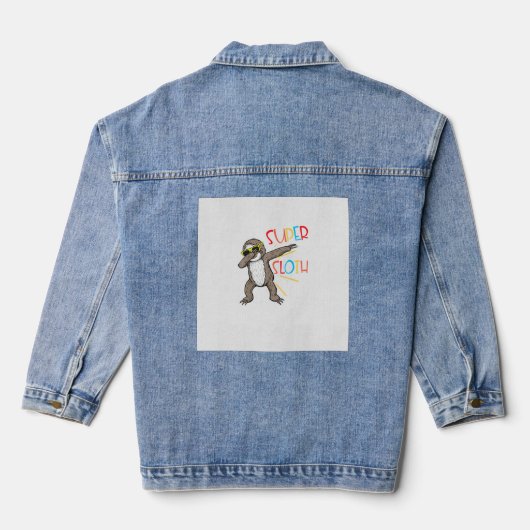 Grappige Super Luiaard Superheld Dabbing Dansbeweg Denim Jacket (Achterkant)