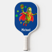 Grappige Super Pickleman op blauw gepersonaliseerd Pickleball Paddle (Achterkant)