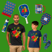 Grappige Super Pickleman op blauw gepersonaliseerd Pickleball Paddle