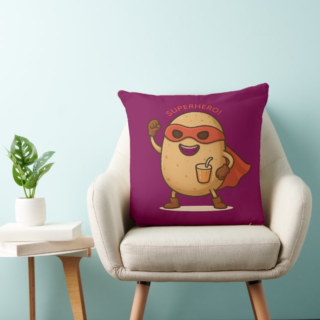 Grappige Superheld Aardappel Cartoon Grafische Wor Kussen (Stoel)