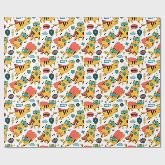 Grappige superheld kat cadeaupapier (Vlak)