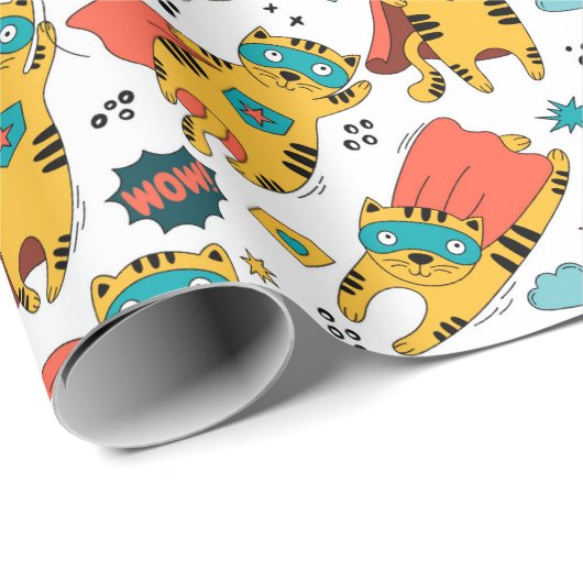 Grappige superheld kat cadeaupapier (Rol Hoek)