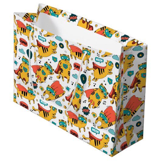 Grappige superheld kat groot cadeauzakje (Voorkant Gekanteld)