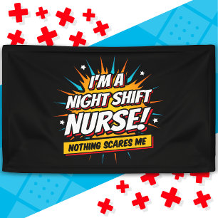 Grappige superheld nachtdienst verpleegkundige waa spandoek