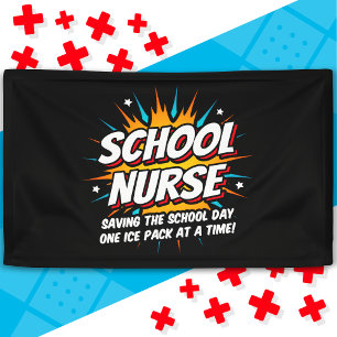 Grappige Superhero School Verpleegkundige Waarderi Spandoek