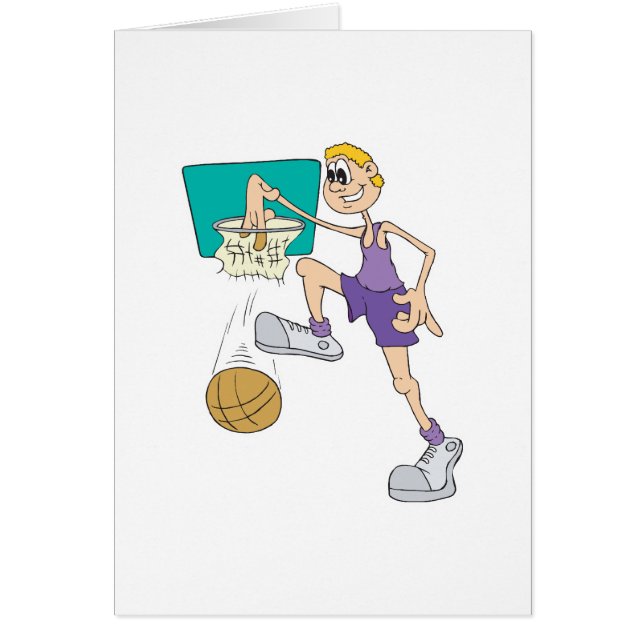 grappige superhoge basketbalspeler die dunk maakt (Voorkant)