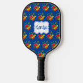 Grappige SuperPickleman op blauw gepersonaliseerd Pickleball Paddle (Achterkant)