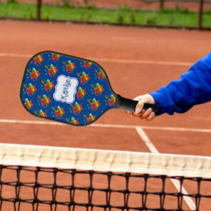 Grappige SuperPickleman op blauw gepersonaliseerd Pickleball Paddle