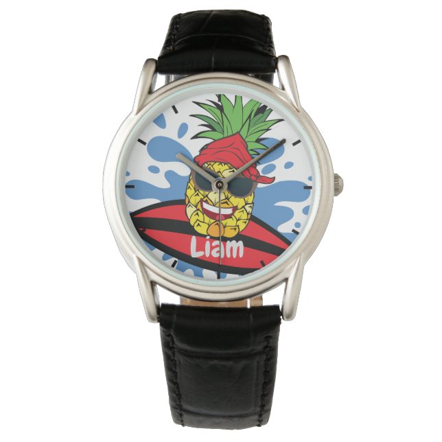 Grappige surfende ananas horloge (Voorkant)