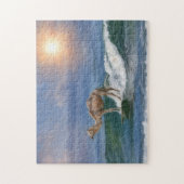 Grappige surfende kameel op oceaangolf Fun-puzzel Legpuzzel (Verticaal)